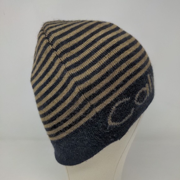 Calvin Klein Men's Beanie Hat Black 100% Acrylic Striped Spell Out - Picture 7 of 13